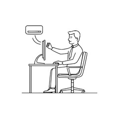 Fototapete - Illustration of a man sitting at a desk working on a computer with an air conditioner above him online