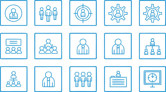 Business icons set with people and organizational charts