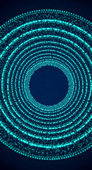 Poster - Abstract image of concentric teal circles formed by glowing dots, creating a vortex effect, symbolizing technology, energy, or connection, suitable for tech or science backgrounds