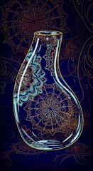 Poster - Elegant Glass Vase with Intricate Mandala Patterns on a Dark Blue Background