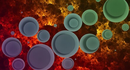 Poster - Fractal art composition featuring layered circles and a fiery textured background