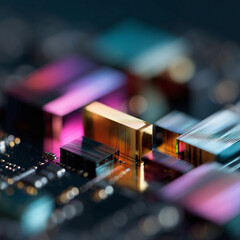 Poster - Abstract closeup of a vibrant, modern circuit board. Evokes technology, innovation, and hightech solutions. Ideal for digital themes, IT services, and futuristic projects.