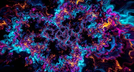 Poster - Abstract colorful explosion of swirling liquid with vibrant hues and dark background creating depth