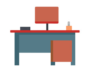 Fototapete - A modern computer desk with a monitor isolated on white background Ai Generated