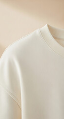 Poster - Cream-colored sweatshirt fabric closeup, showcasing smooth texture and subtle ribbing at neckline Mockup for design or branding