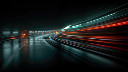 Poster - Abstract glowing neon light trails on a black background, creating a dynamic and futuristic wave of color and energy