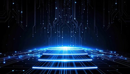 Poster - Futuristic digital technology background with glowing circuits, data lines, and high-tech digital grid in a dark setting for innovation and cyber concept