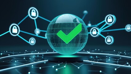 Poster - Digital Security Concept with Globe and Lock Icons Demonstrating Cybersecurity Protection and Data Privacy in a Modern Connected Network Environment