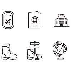 Poster - Collection of minimalist black and white travel icons representing journey and tourism