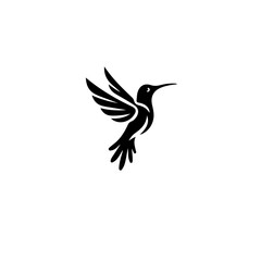 Aufkleber - A stylized black hummingbird illustration with wings spread on white background