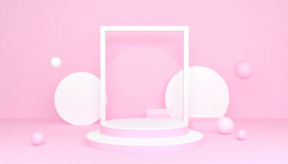 Poster - Pink 3d podium sky platform display product background

