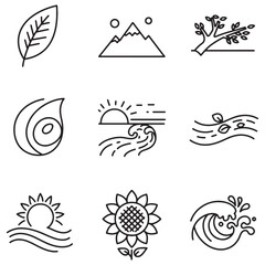 Poster - Minimalist line art icon set depicting nature and natural elements for design