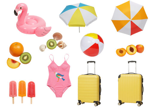 Colorful Summer Vacation Essentials: Abstract Composition on Transparent PNG