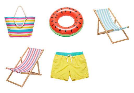 Colorful Summer Vacation Essentials: Abstract Composition on Transparent PNG