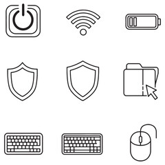 Aufkleber - Set of isolated computer icons representing wifi, security, battery, and keyboard elements