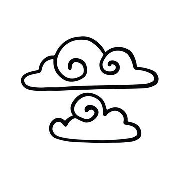 Hand Drawn Cloud Icon Vector Illustration. Simple doodle of fluffy clouds brings joy to children as they imagine their shapes