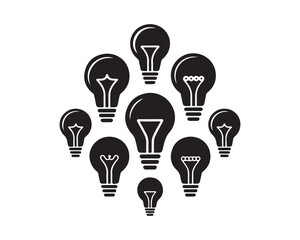 Aufkleber - A collection of black light bulb icons arranged in a circular pattern on a white background design