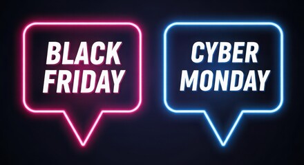 Poster - Black Friday Cyber Monday neon signs in speech bubbles image