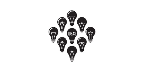 Poster - A group of black lightbulbs arranged in a diamond shape with the word ideas in the center bulb