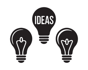 Aufkleber - Three black light bulbs on a white background with the word ideas in the center lightbulb