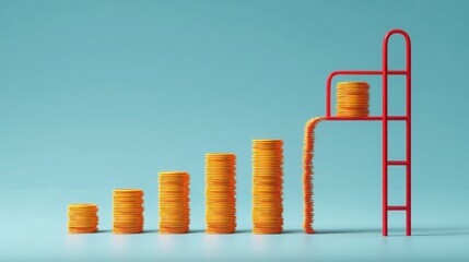 Poster - Ladder with stacks of coins depicting the climb to financial success and wealth accumulation in the economy