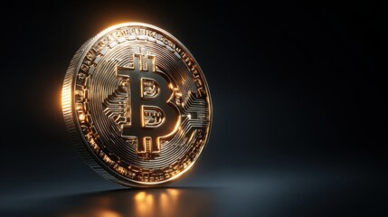 Poster - Gleaming golden bitcoin coin symbolizing wealth and investment opportunities in the digital currency market sphere