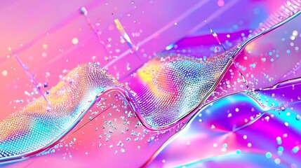 Poster - Abstract Waves of Colorful Light with Water Droplets on a Shiny Surface for Background and Design Use