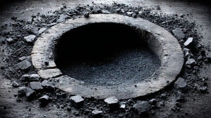 Poster - Minimalistic illustration of a hole in the ground symbolizing business disruption and core challenges in industry