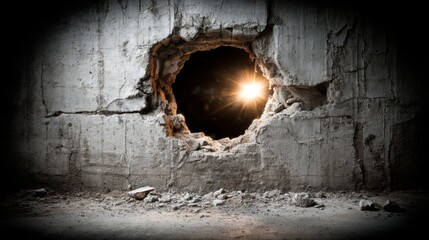Poster - Conceptual image of a hole in a wall representing business disruption and structural challenges in modern environments