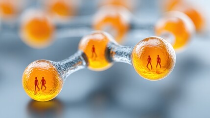 Poster - Molecular structure with a person positioned on it illustrating scientific innovation and research and development concepts