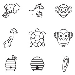 Leinwandbilder - Simple minimalist outline illustrations of animals honeycombs and human ear for educational designs