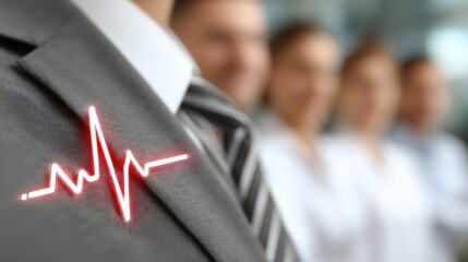 Poster - Man in a suit with a heartbeat sign representing business unity pulse and connection in professional collaborative settings