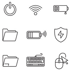 Aufkleber - Simple outline icons representing technology functions and symbols on a white background