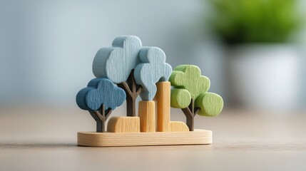 Poster - Beautifully crafted wooden toy trees representing eco-friendly design and sustainable living for children's playtime