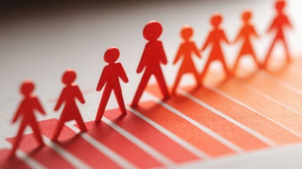 Poster - A group of people walking on a line of red people in a collaborative climb visual icon concept representing unity