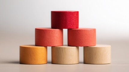 Poster - A stack of wooden blocks representing collaborative equity strategy icon concept for teamwork and structural growth