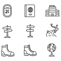 Poster - Travel and tourism icons set outlined black and white international journey destinations