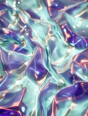 Poster - Colorful Iridescent Waves of Smooth Fluid Material Creating an Abstract Artistic Background for Digital Art Projects