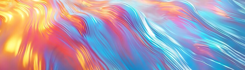 Poster - Abstract colorful wave pattern with flowing lines and smooth gradient hues in vibrant shades of orange, pink, and blue