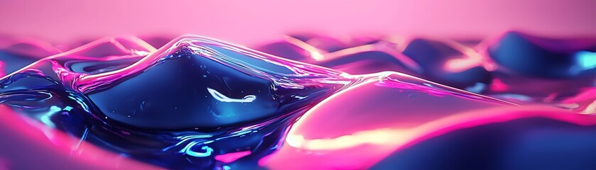 Poster - Glossy Abstract Waves in Vibrant Shades of Blue and Pink with Smooth Textures for Modern Digital Backgrounds