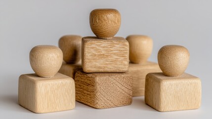 Poster - A group of wooden people figurines representing teamwork and commitment in an organizational commitment index concept
