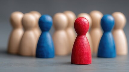 Poster - A cohesive group of wooden people figurines illustrating the importance of team dynamics in organizational commitment concepts