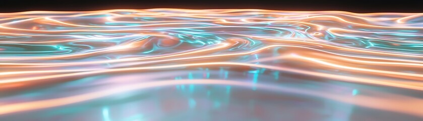 Poster - Futuristic Abstract Waves with Glowing Highlights and Colorful Reflections on Smooth Surface