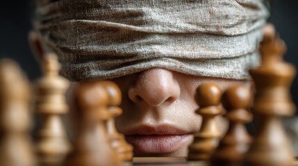 Aufkleber - Individual with a bandage on their head portraying a sense of blindfolded strategy in outcome agnostic planning sessions