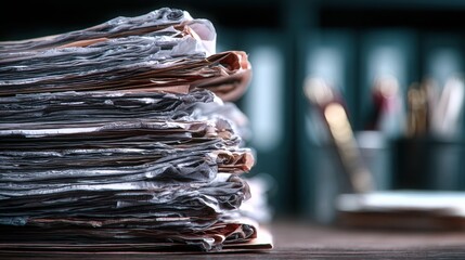 Poster - Organized stack of papers on a table symbolizing payroll file icon concept for structuring important documents