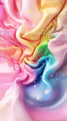 Poster - Colorful Swirl of Satin Fabric with Glitter Particles and Smooth Texture in Pastel Pink, Yellow, Green, and Blue Shades