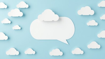 Poster - Communication bubbles in a sky of simple clouds with space for message; soft colors and a calming background
