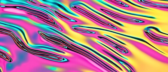 Poster - Abstract Colorful Waves of Fluid Motion with Vibrant Hues in Pink, Blue, and Yellow Tones for Modern Design Projects