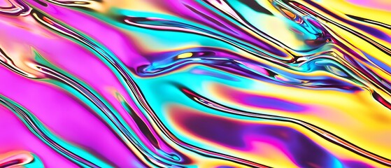 Poster - Colorful Abstract Rippled Surface with Vibrant Hues, Fluid Motion and Shiny Reflection in Pink, Blue, and Yellow Shades