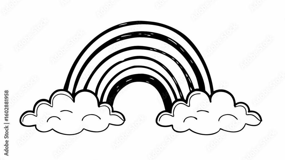 Rainbow drawing sketch vector illustration with clouds for coloring ...